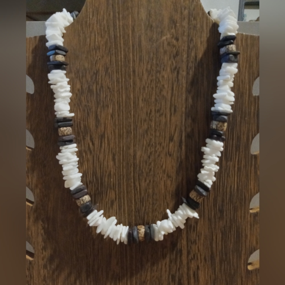 White and Black Shell & Cork Necklace